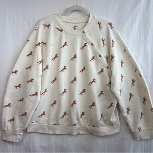 Anthropologie Maeve Cream Crewneck Sweatshirt with Rust Horse Embroidery